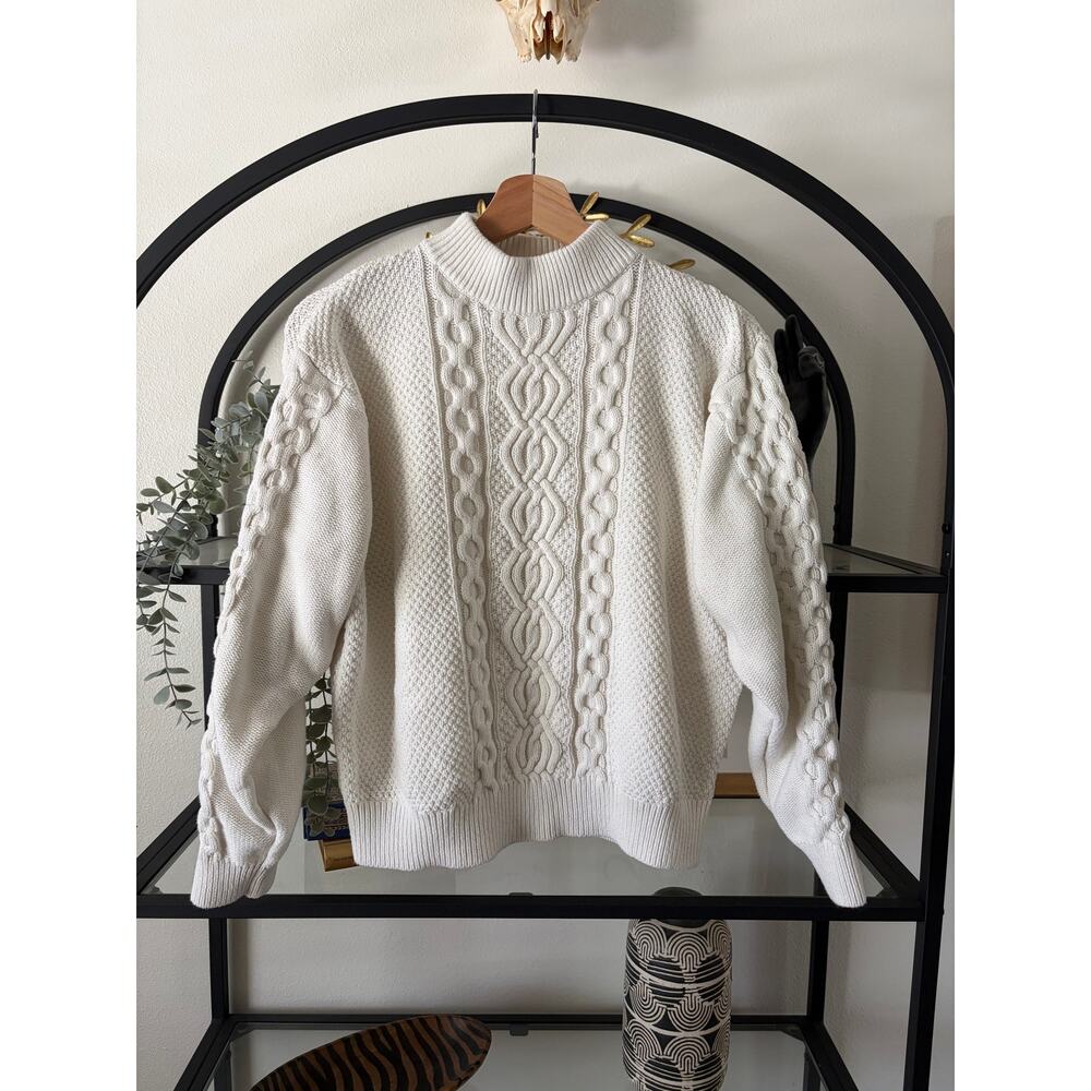 Urban Outfitters Cable Knit Mock Neck Sweater Womens Small Cream Fisherman